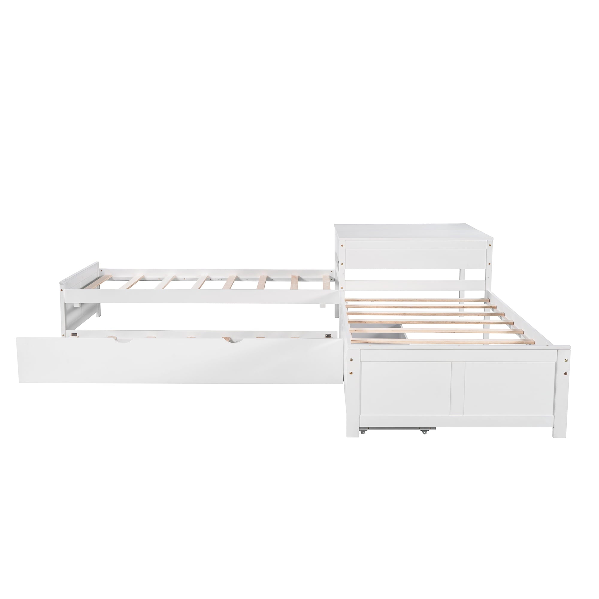 EUROCO Pine Wood L-Shaped Twin Platform Bed for Kids, White