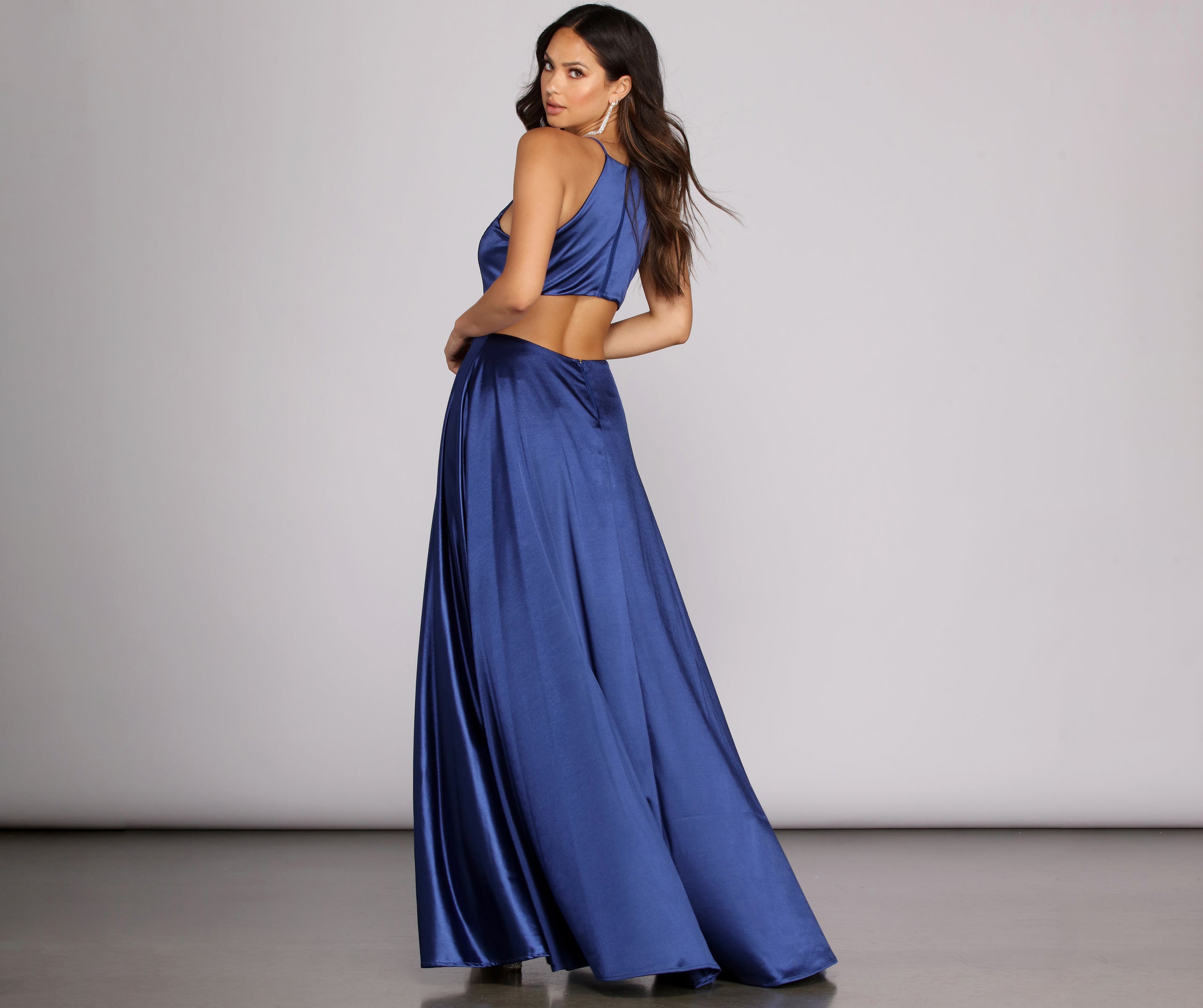 Gabrielle Formal High Slit Satin Dress