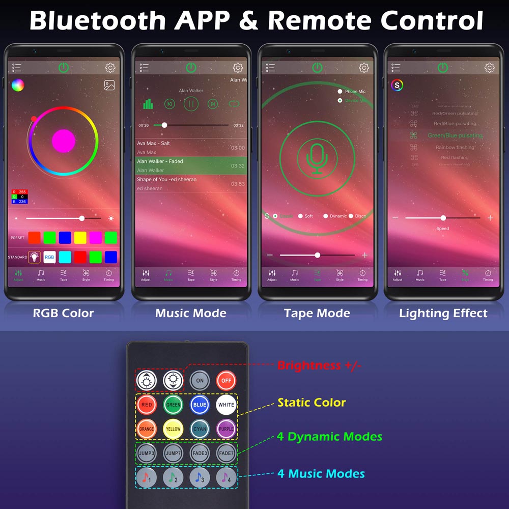 Yescom 32ft LED Strip Lights Bluetooth App Music Remote Multi-Color