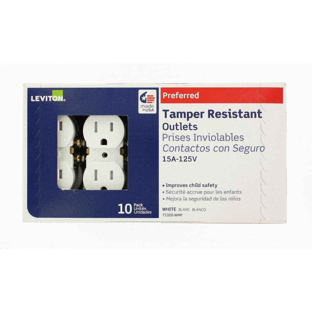 Leviton 15 Amp Tamper-Resistant Duplex Outlet， White (10-Pack) M22-T5320-WMP