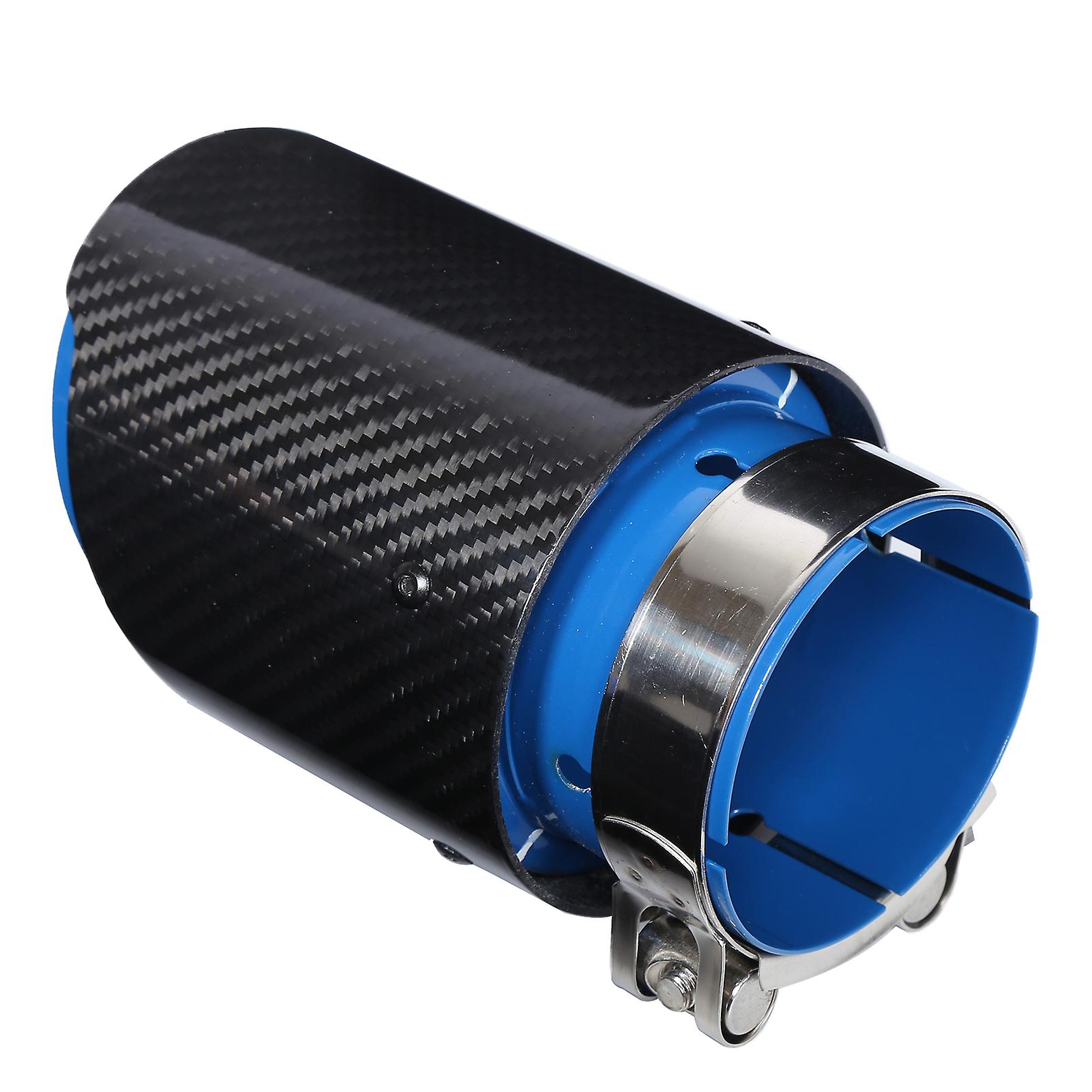 Carbon Fiber Exhaust Tip Tail Throat Pipe Straight 2.5in Inlet 3.5in Single Outlet Blue Inside Universal