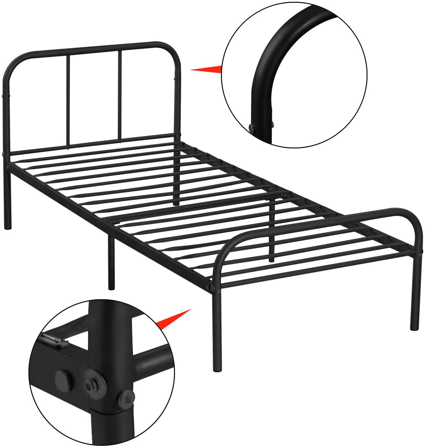 Voilamart Twin Metal Bed Frames with Headboard and Footboard, Single 6 Legs Bed Frame Platform Mattress Foundation for Kids Adult, No Box Springs Need, Black/Silver/White