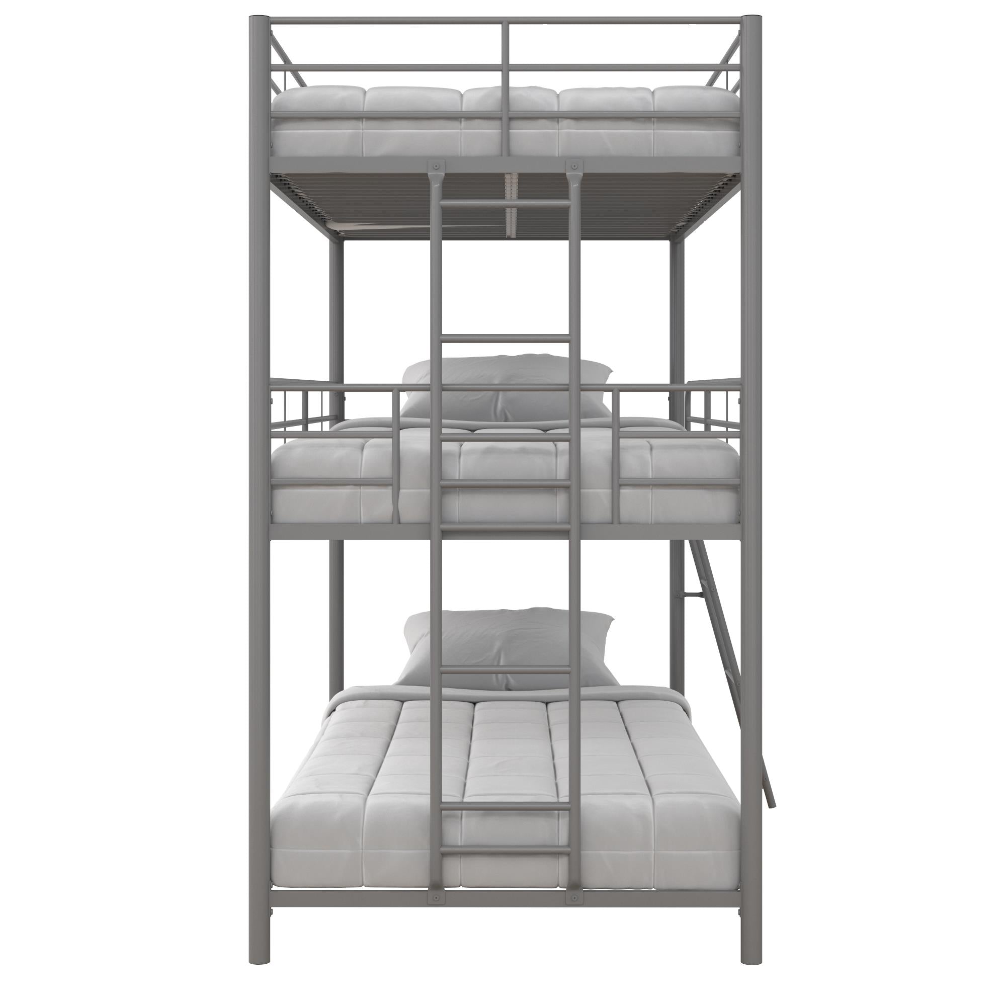 DHP Everleigh Triple Metal Bunk Bed, Twin/Twin/Twin, Bed for Kids, Silver