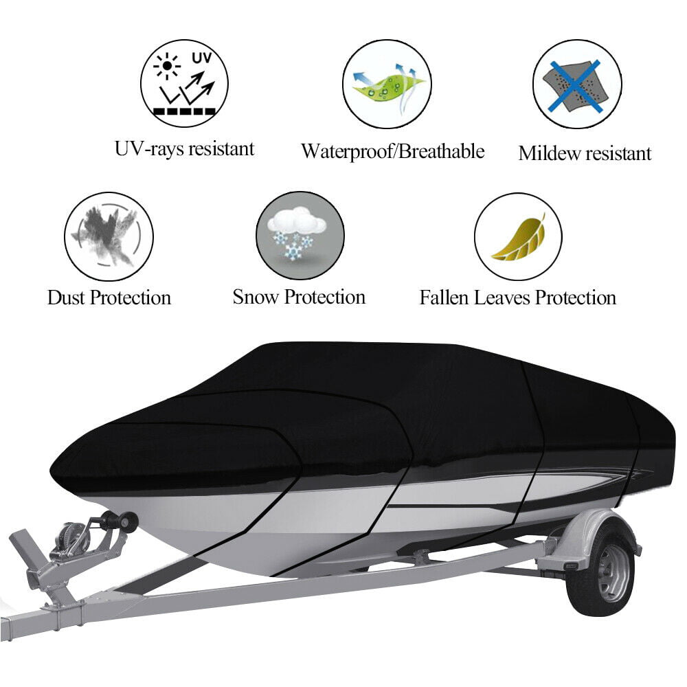 Trailerable Boat Cover， Waterproof Bass Boat Cover with Storage Bag Fit V-Hull， Tri-Hull， Fishing Boat， Runabout， Bass Boat， 20-22f