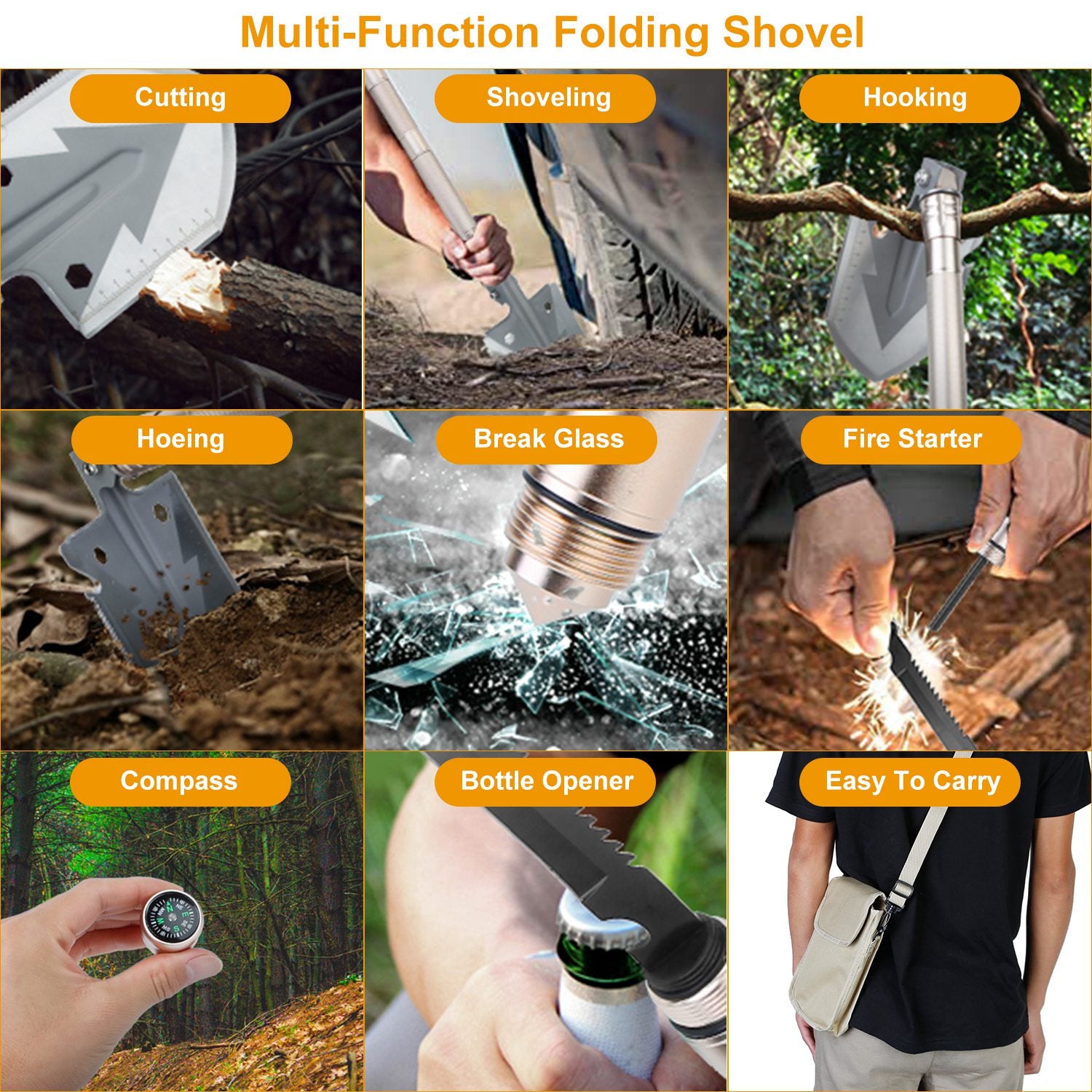 Portable Outdoor Folding Shovel Survival Multifunctional Kit for Camping Hiking