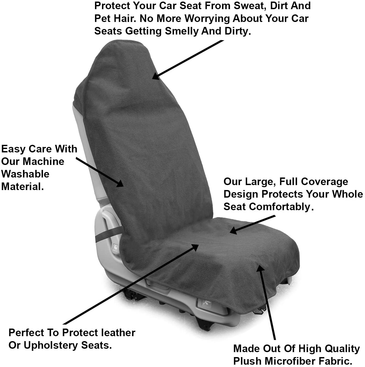 Lebogner Waterproof Sweat Towel Car Seat Cover for Post Gym Workout， Running， Swimming， Beach and Hiking， Universal Fit Anti-Slip Bucket Seat Protector for Cars， SUVs and Trucks， Machine Washable， Grey
