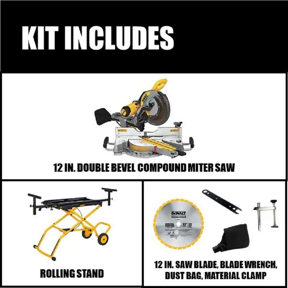 DEWALT 15 Amp Corded 12 in. Double Bevel Sliding Compound Miter Saw and 32-1/2 in. x 60 in. Rolling Miter Saw Stand DWS779WDWX726