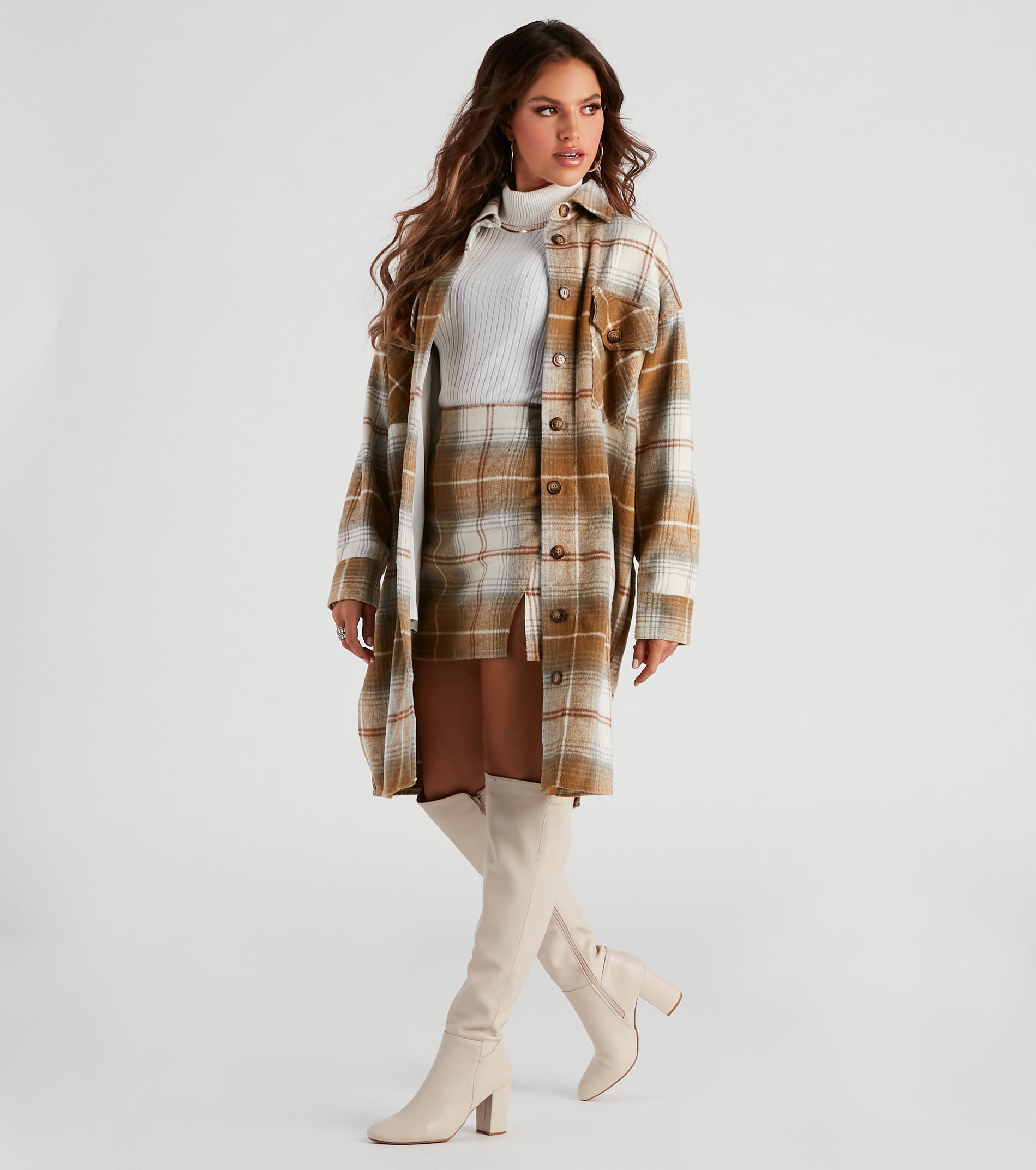 Best Match Plaid Longline Shacket