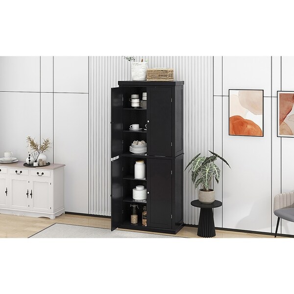 Freestanding Tall Kitchen Pantry， Minimalist Kitchen Storage Cabinet - - 37028675