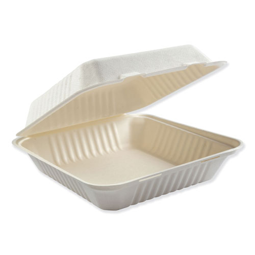 Boardwalk Bagasse Molded Fiber Food Containers | Hinged-Lid， 1-Compartment 9 x 9， White， 100