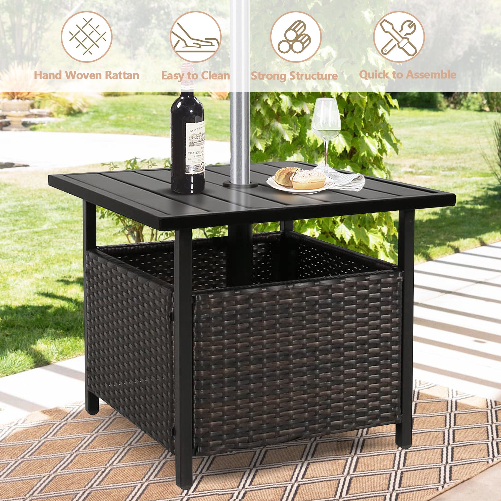 Ulax Furniture Outdoor Metal Side Table with Umbrella Hole