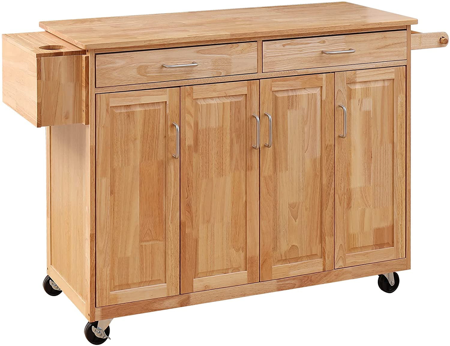 Yoleny Wooden Sideboard Buffet Cabinet with Wheels， Rolling Kitchen Cart with Drawers 54
