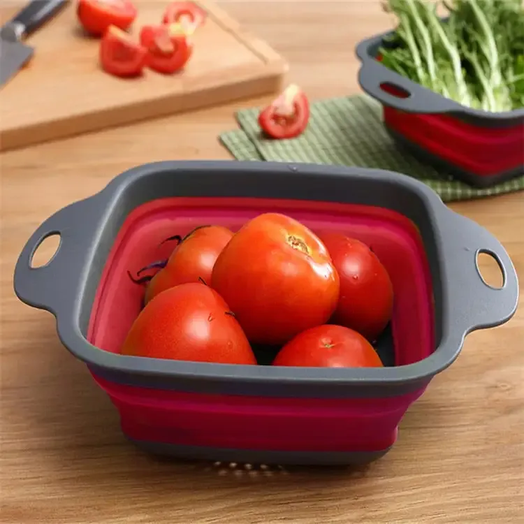 colander Silicone Folding Drain Basket Fruit Vegetable Washing Basket Foldable Strainer Colander Collapsible Drainer Kitchen Storage Tool Rugged and easy to use (Color : Blue, Size : 18.5X24.5cm)