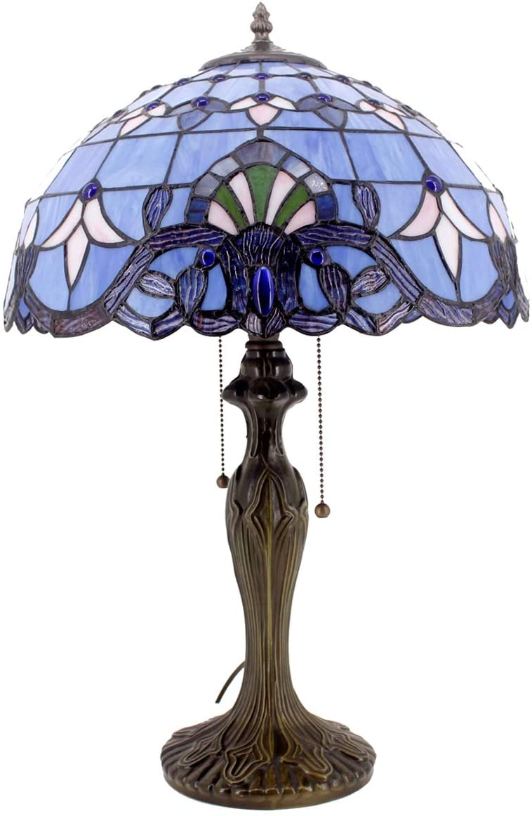 GEDUBIUBOO  Lamp Blue Purple Stained Glass Baroque Table Lamp Lavender Style Bedside Desk Light Metal Base 16X16X24 Inches Decor Bedroom Living Room  Office S003C Series