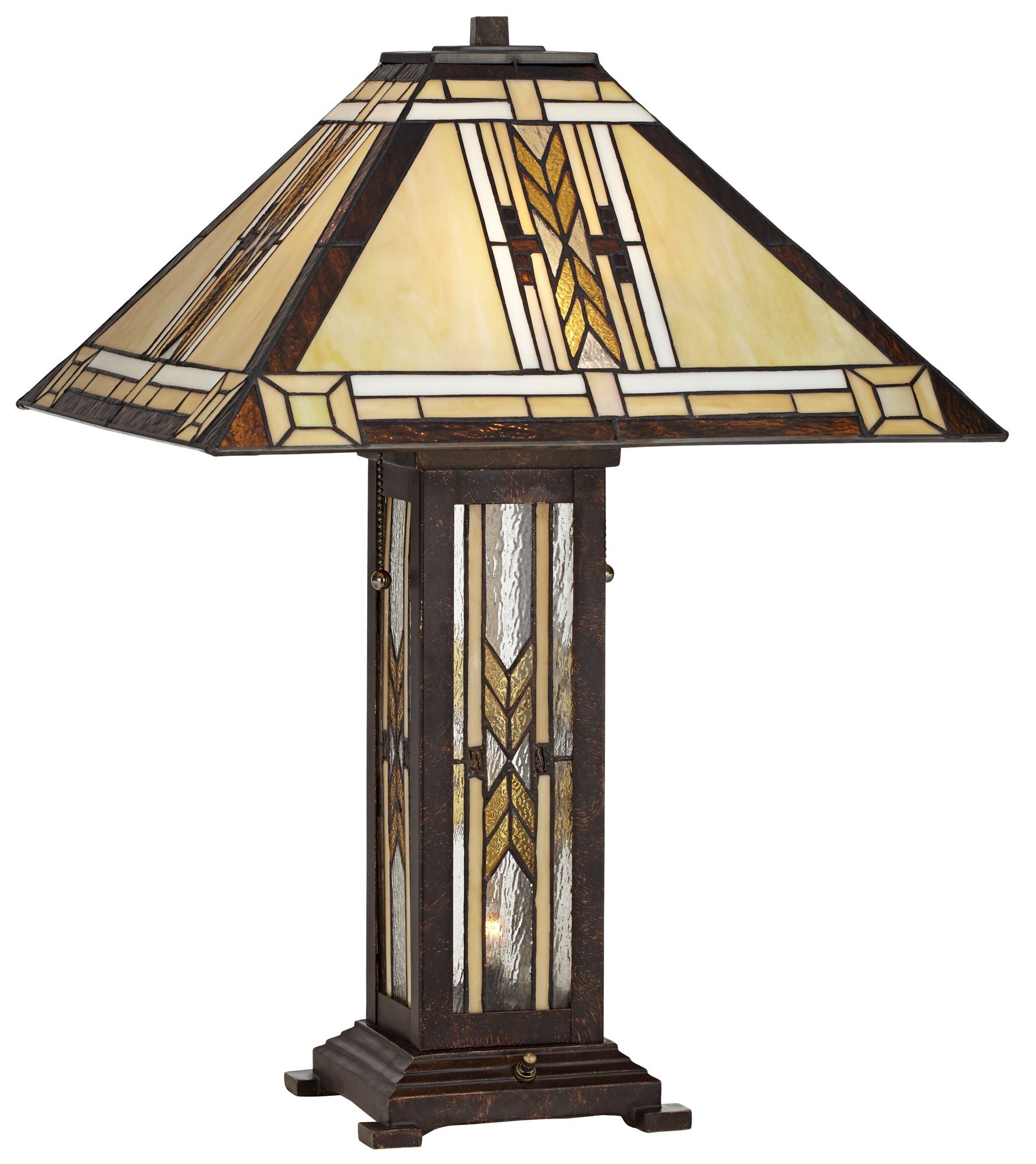 Franklin Iron Works  Style Table Lamp with Nightlight Mission 25.5" High Bronze Stained Glass for Living Room Family Bedroom (Color May Vary)