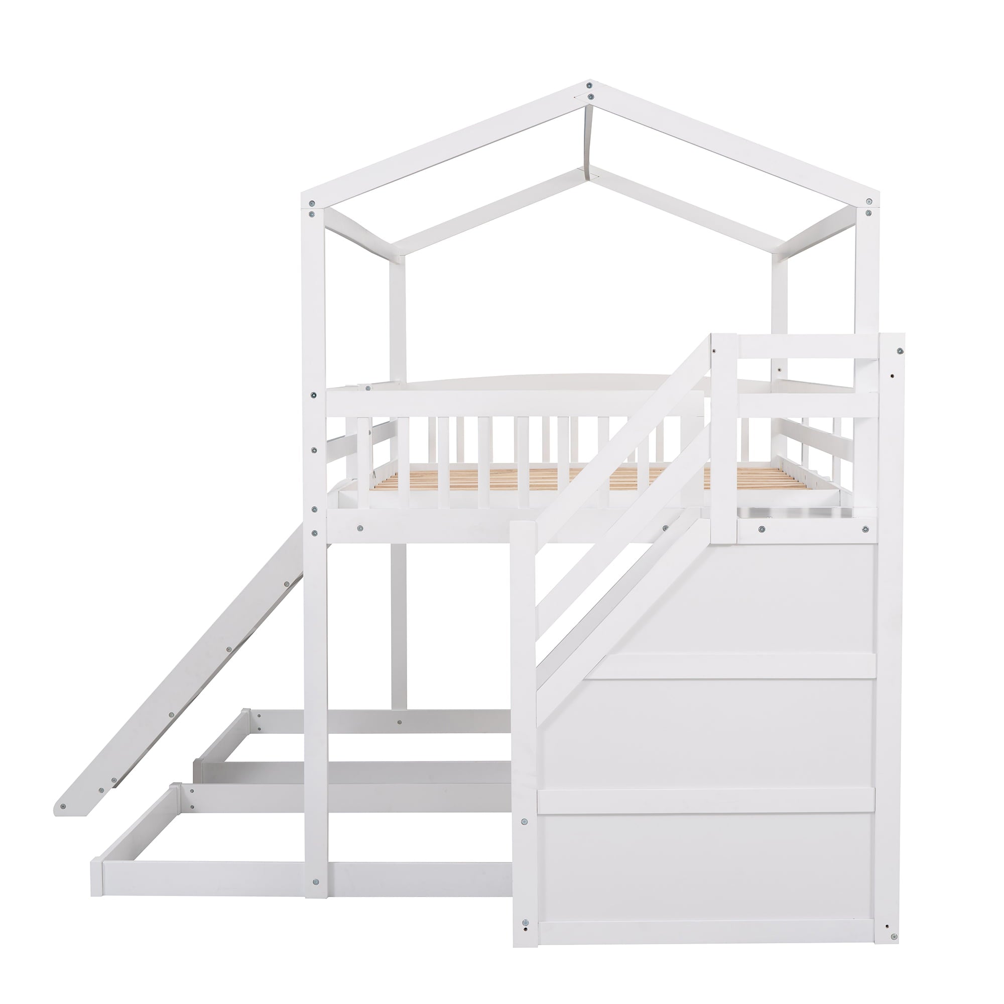 EUROCO Full over Twin & Twin Bunk Bed with Slide and Shelf for Kids, White