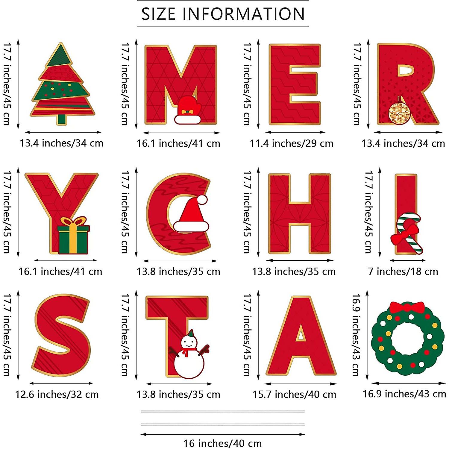 Giant 18 Inches Red Merry Christmas Large Letter Yard Sign Plastic Waterproof Yard Sign Large Holiday Lawn Snow Sign Decor With Stakes For Christmas H
