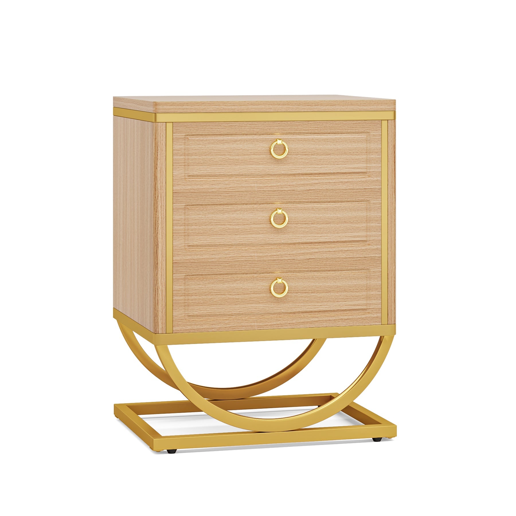 3 Drawers Nightstand, Modern Wood Bedside Table with Metal Frame