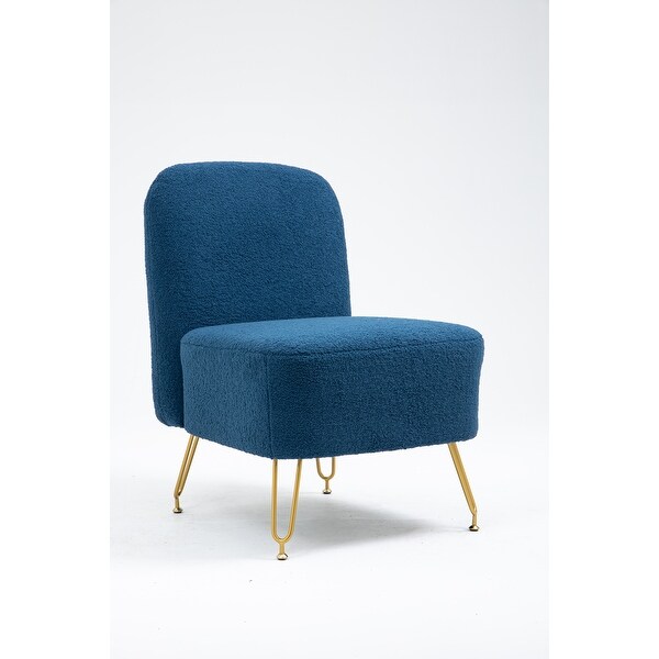 Velvet Accent Chair Leisure Armless Chair with Gold Metal Legs and Solid Wood Frame， Single Reading Chair， Navy