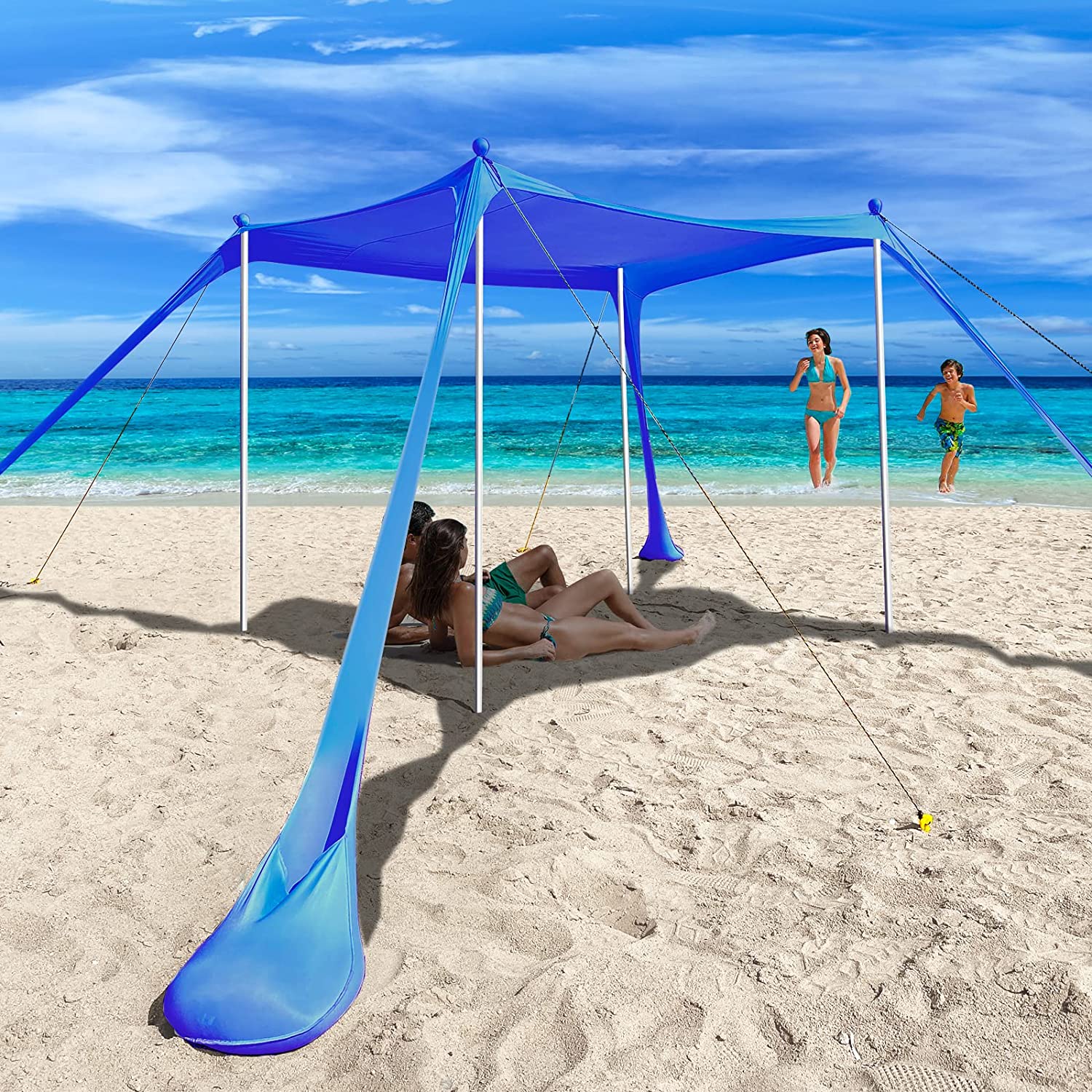 Beach Shade Canopy UPF50+ Portable Windproof Beach Tent Pop Up Sun Shelter with Anti-Wind Ropes and Carrying Bag for Camping， Fishing， Backyard， Picnics(7x7.5FT