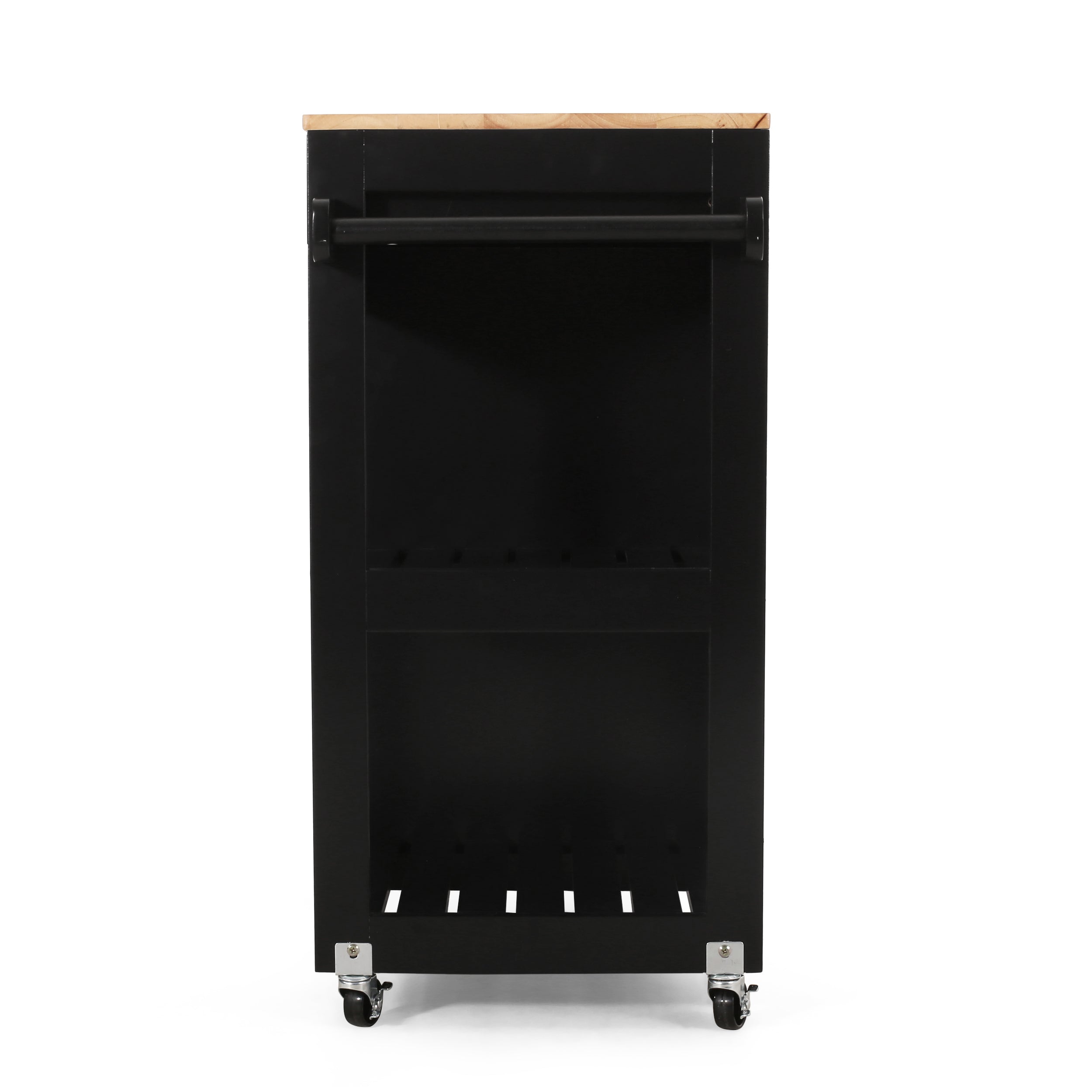 Noble House Tift Wood Kitchen Cart with Wheels， Black and Natural