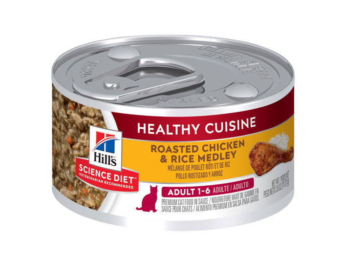 Hills Science Diet Adult Healthy Cuisine Canned Cat Food， Roasted Chicken  Rice Medley， 2.8 oz.