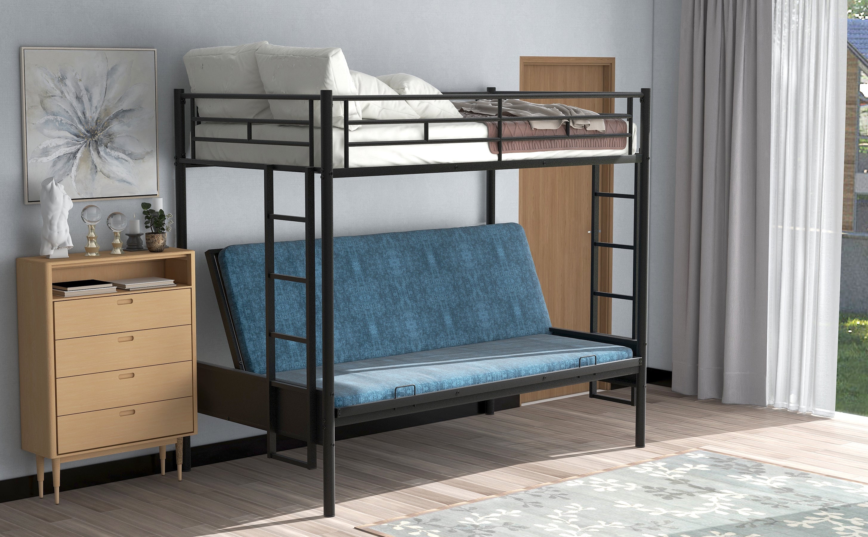 Merax Twin-over-Full Futon Metal Bunk Bed for Children's Bedroom