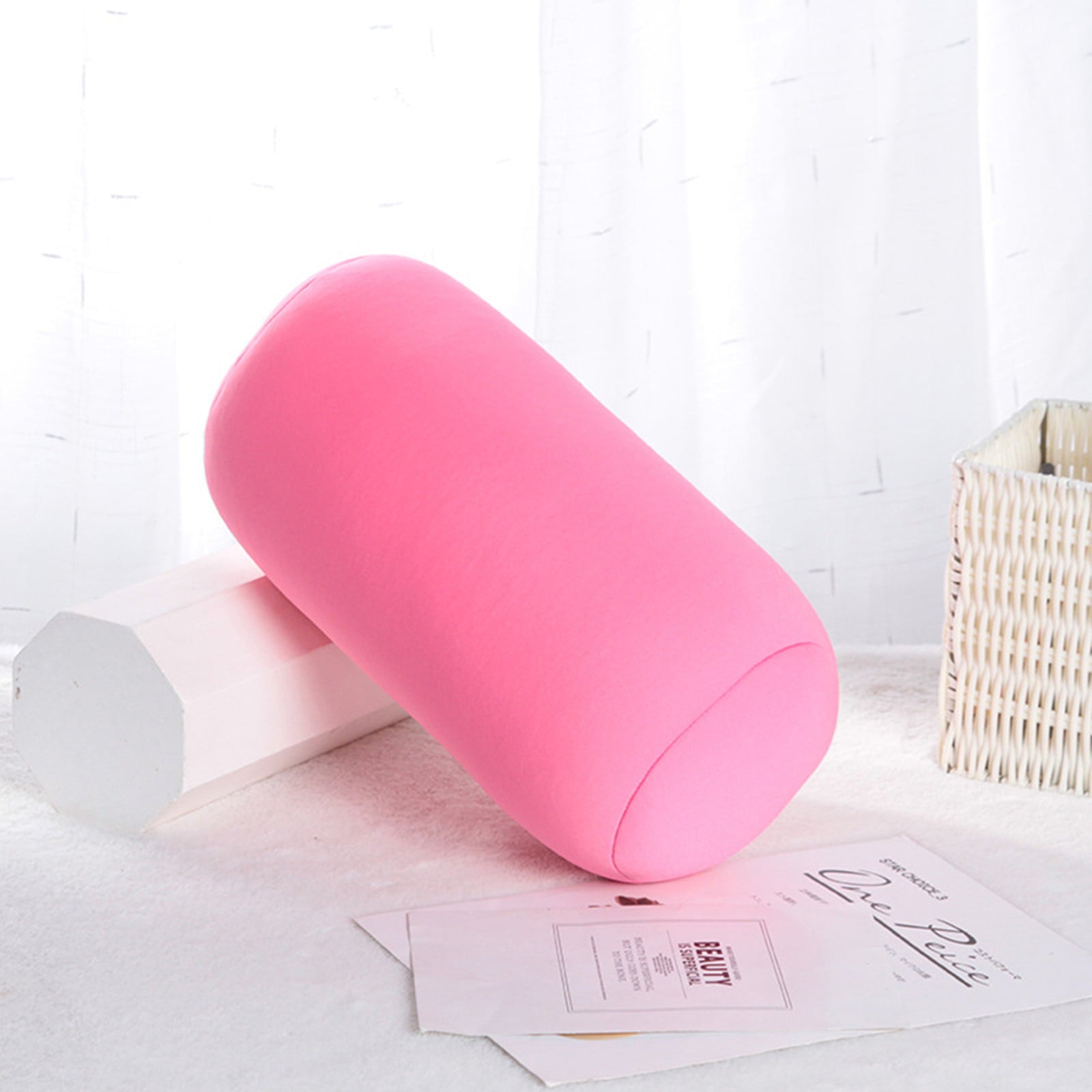wendunide Cylinder Memory Foam Pillow Roll Cervical Bolster Round Nap Neck Pillow Cushion Pink