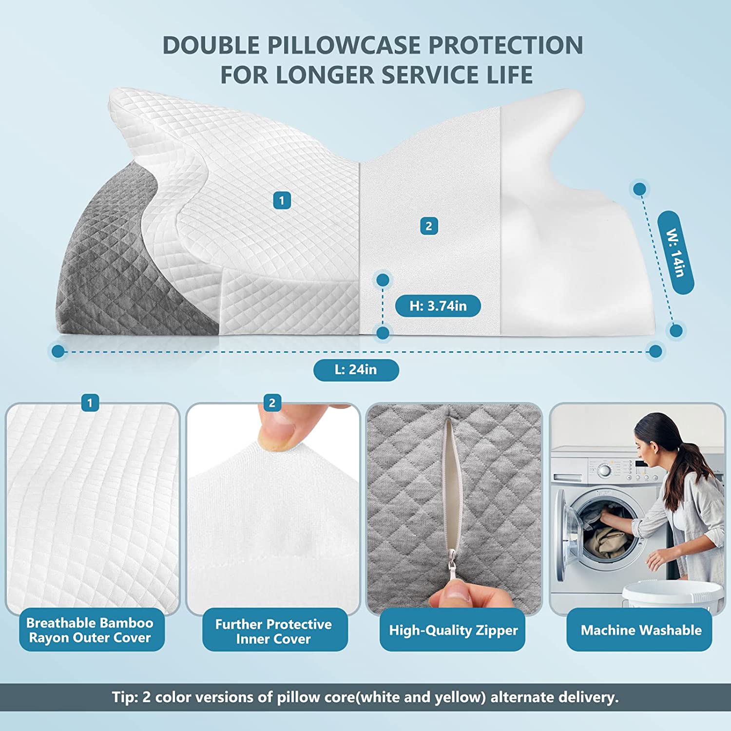 Adjustable Cervical Memory Foam Pillow, Odorless Neck Pillows for Pain Relief, Orthopedic Contour Pillows for Sleeping with Cooling Pillowcase, Bed Support Pillow for Side, Back, Stomach Sleeper