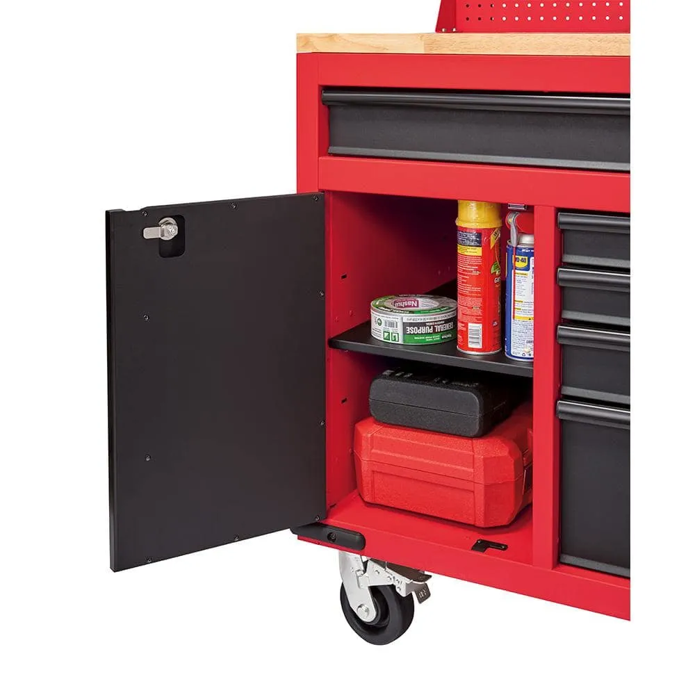 Milwaukee 61 in. 11-Drawer/1-Door 22 in. D Mobile Workbench with Sliding Pegboard Back Wall in Red/Black 48-22-8561