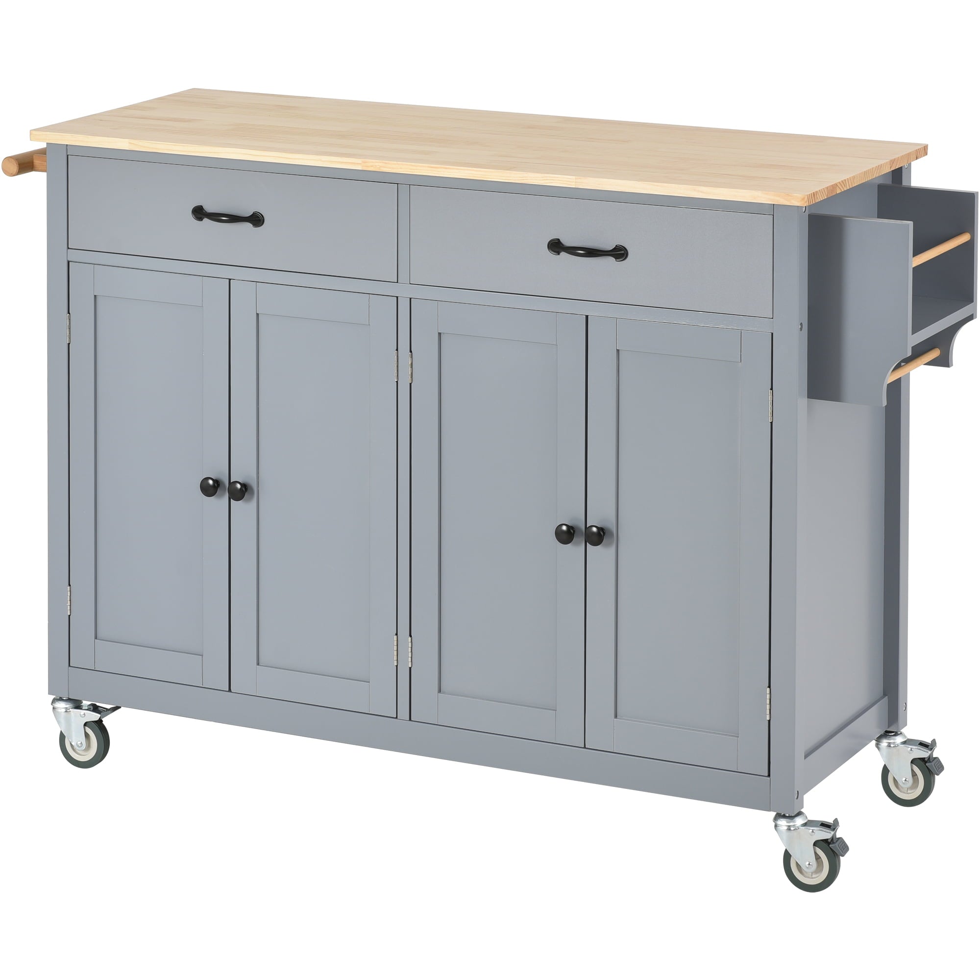 Kitchen Island on Wheels， Zarler Kitchen Island Cart with Solid Wood Top Utility Rolling Cart Trolley， GrayBlue