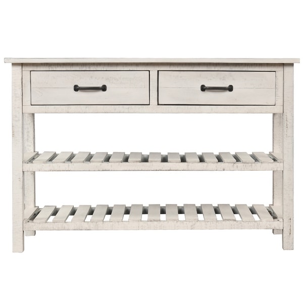 （Preferred Choice Furniture)Retro Console Table for Entryway 2 with Drawers and 2 Shelf Living Room Furniture (Antique White) - - 37778309