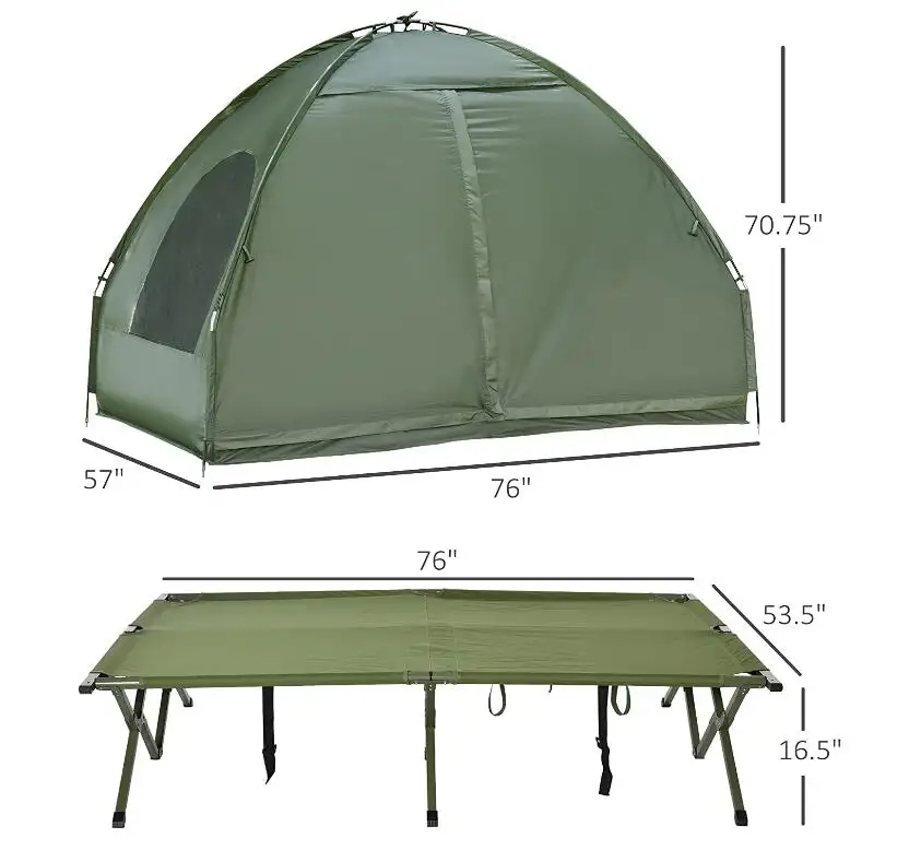Extra Large Compact Pop Up Portable Folding Outdoor Elevated  in One Camping Cot Tent Combo Set