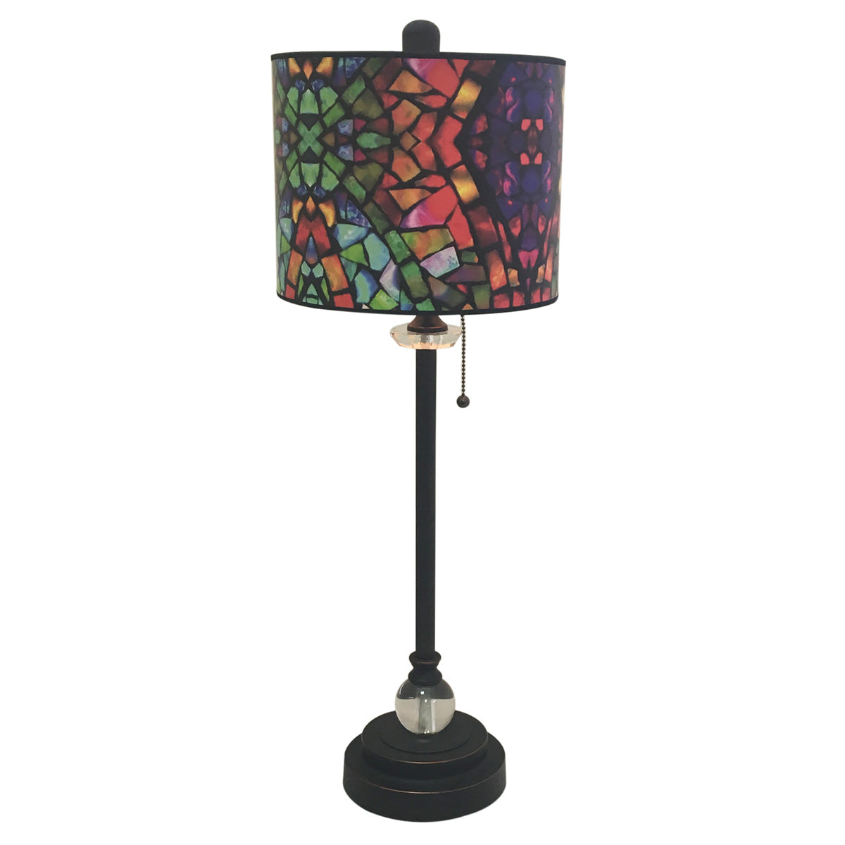 Royal Designs 28" Crystal and Oil Rub Bronze Buffet Lamp with Mosaic Stained Glass Design Hardback Lamp Shade, Set of 2