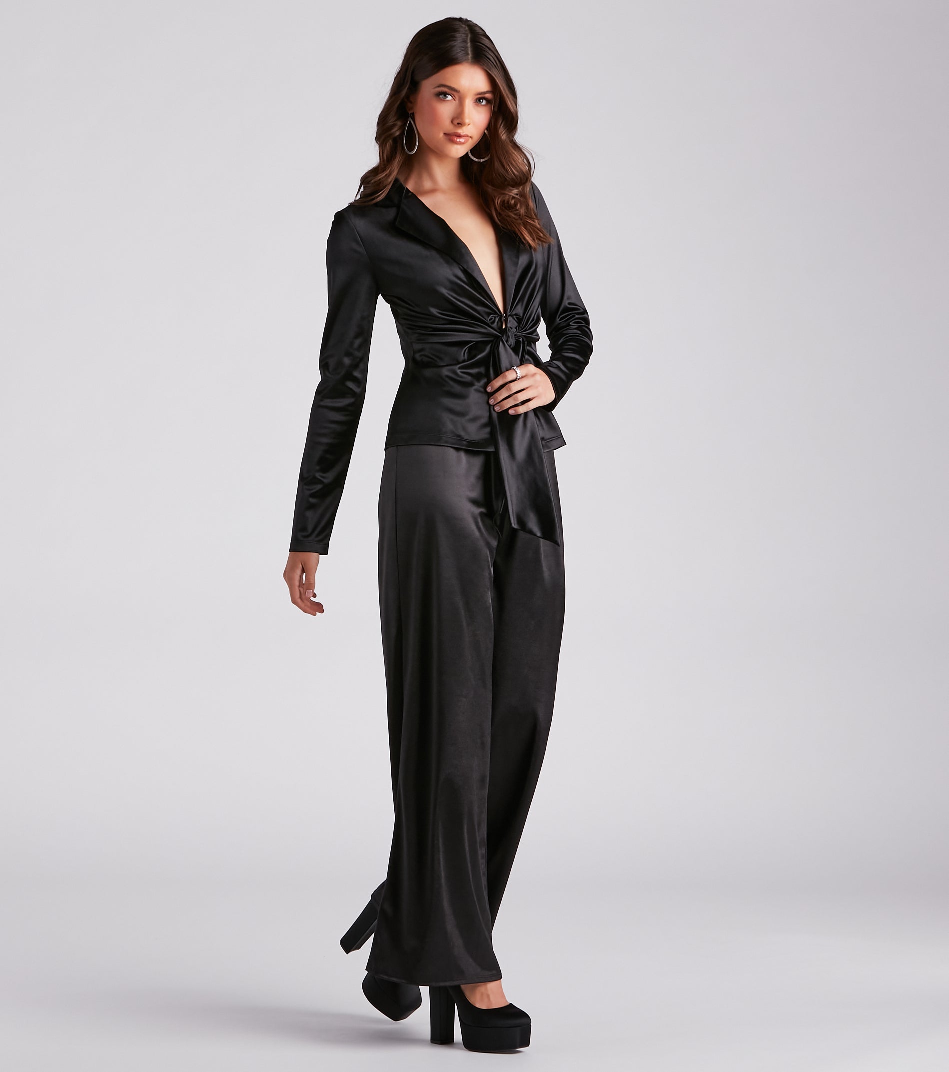 Biz Chic Satin Tie Front Blazer