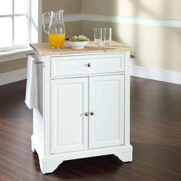 Lafayette Natural Wood Top Portable Kitchen Island in White Finish - - 20931615