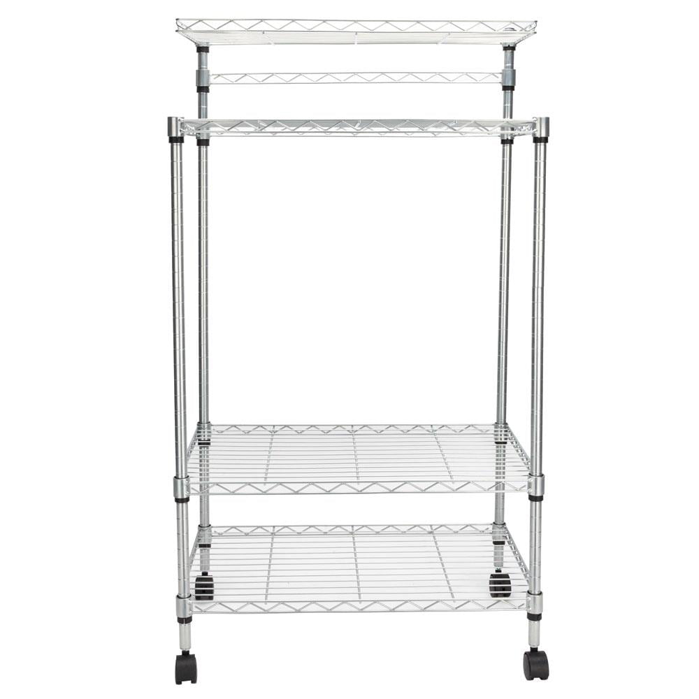 Ktaxon 4-Tier Kitchen Baker's Rack Rolling Microwave Oven Stand Utility Kitchen Cart Island with Storage Shelves， Silver Finish