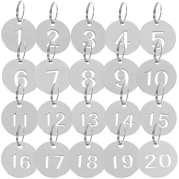 20pcs Stainless Steel Numbered 1-20 Tags Key Tags Stainless Steel Id Tags Luggage Tags