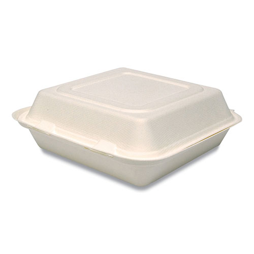 Dart Container Dart Bare by Solo Eco-Forward Bagasse Hinged Lid Containers | 3-Compartment， 9.6 x 9.4 x 3.2， Ivory， 200