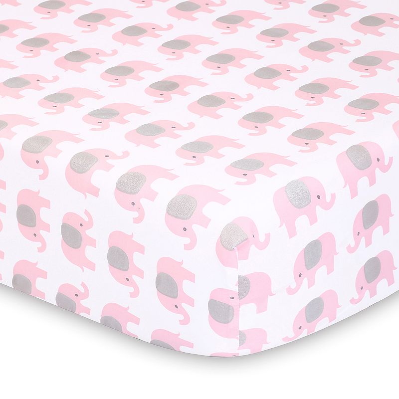 The Peanutshell 2 Pack Pink Elephants and Hearts Fitted Crib Sheets