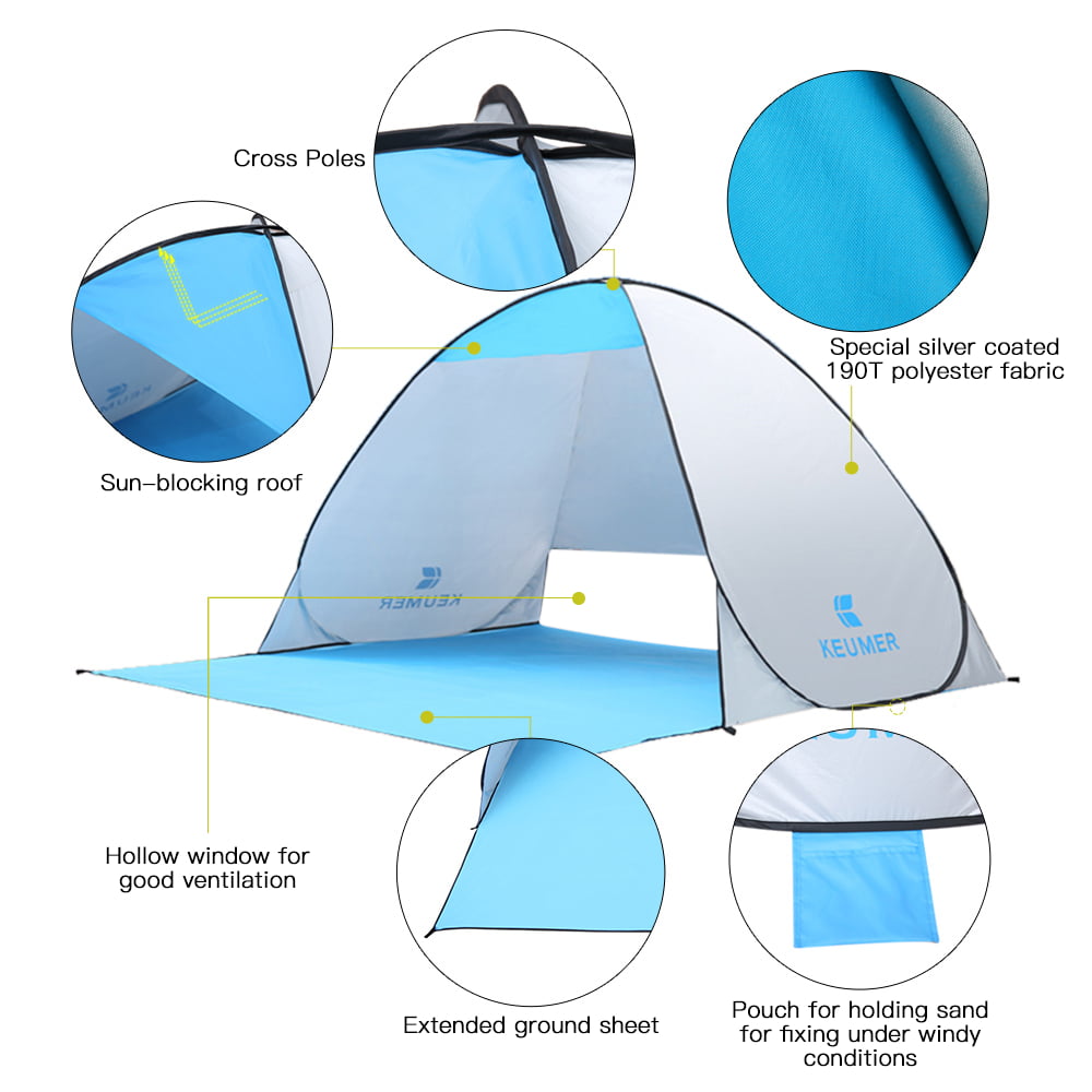 KEUMER 70.9x59x43.3 Inch Automatic Instant Pop-up Beach Tent Sun Shelter Cabana for Camping Fishing Hiking Picnic