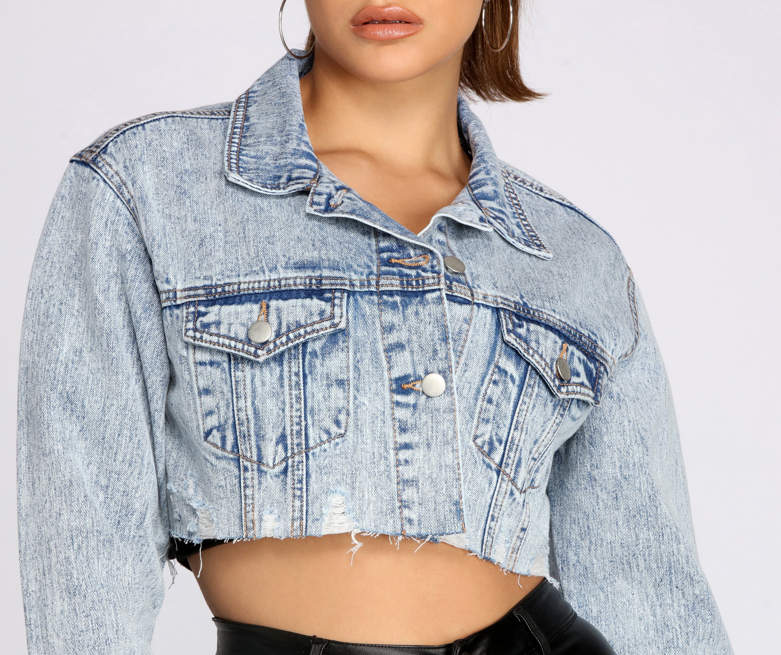 Frayed So Acid Wash Cropped Denim Jacket