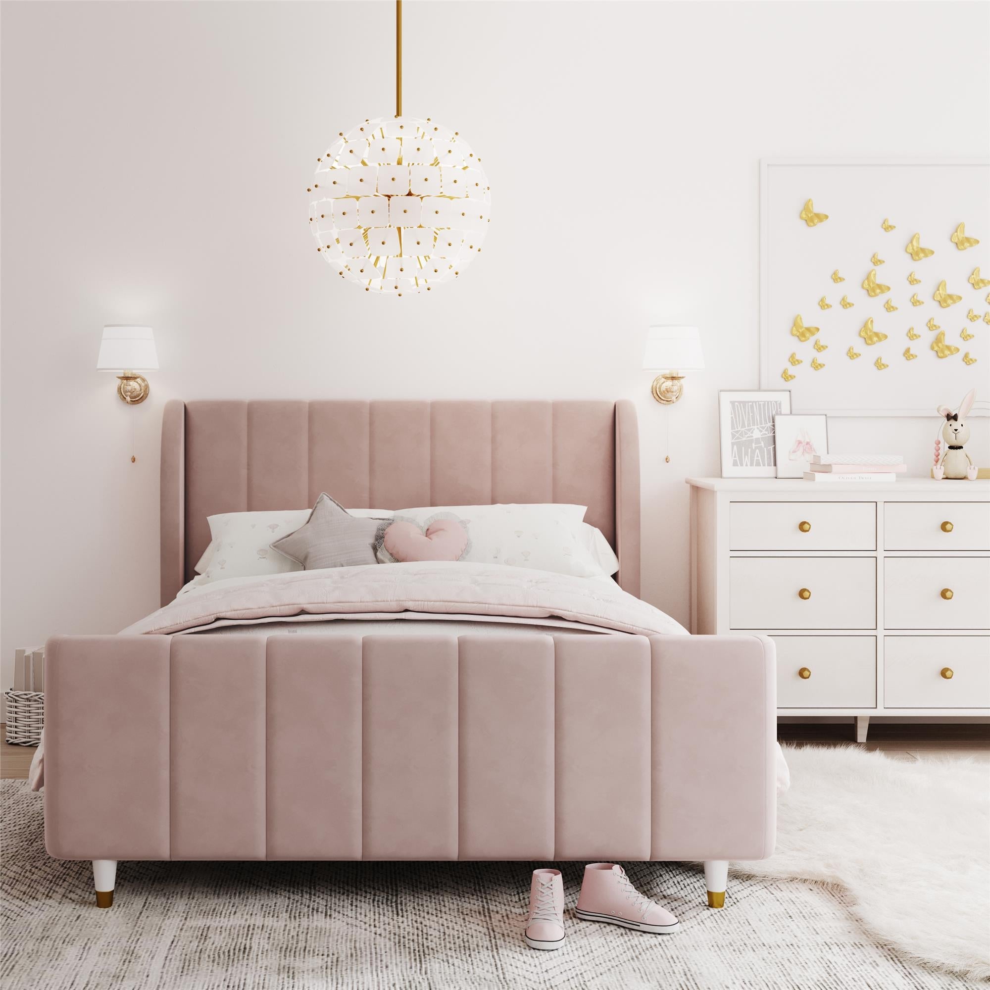 Little Seeds Valentina Kids' Full Upholstered Bed, Pink Velvet