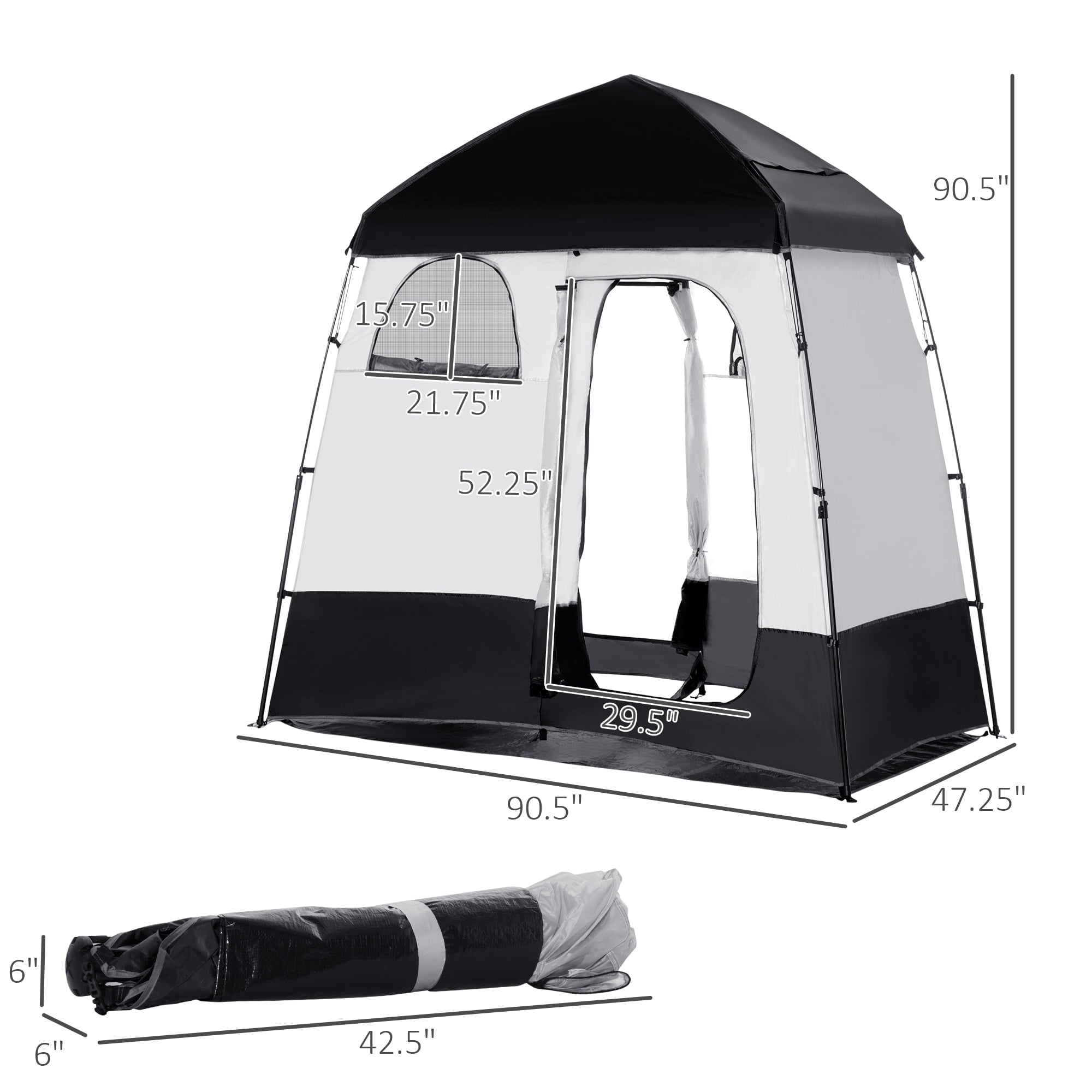 Outsunny Shower Tent, Pop Up Privacy Shelter for Camping, Dressing Changing Room, Portable Instant Outdoor Shower Tent Enclosure w/ 2 Rooms, Shower Bag, Floor and Carrying Bag, Black