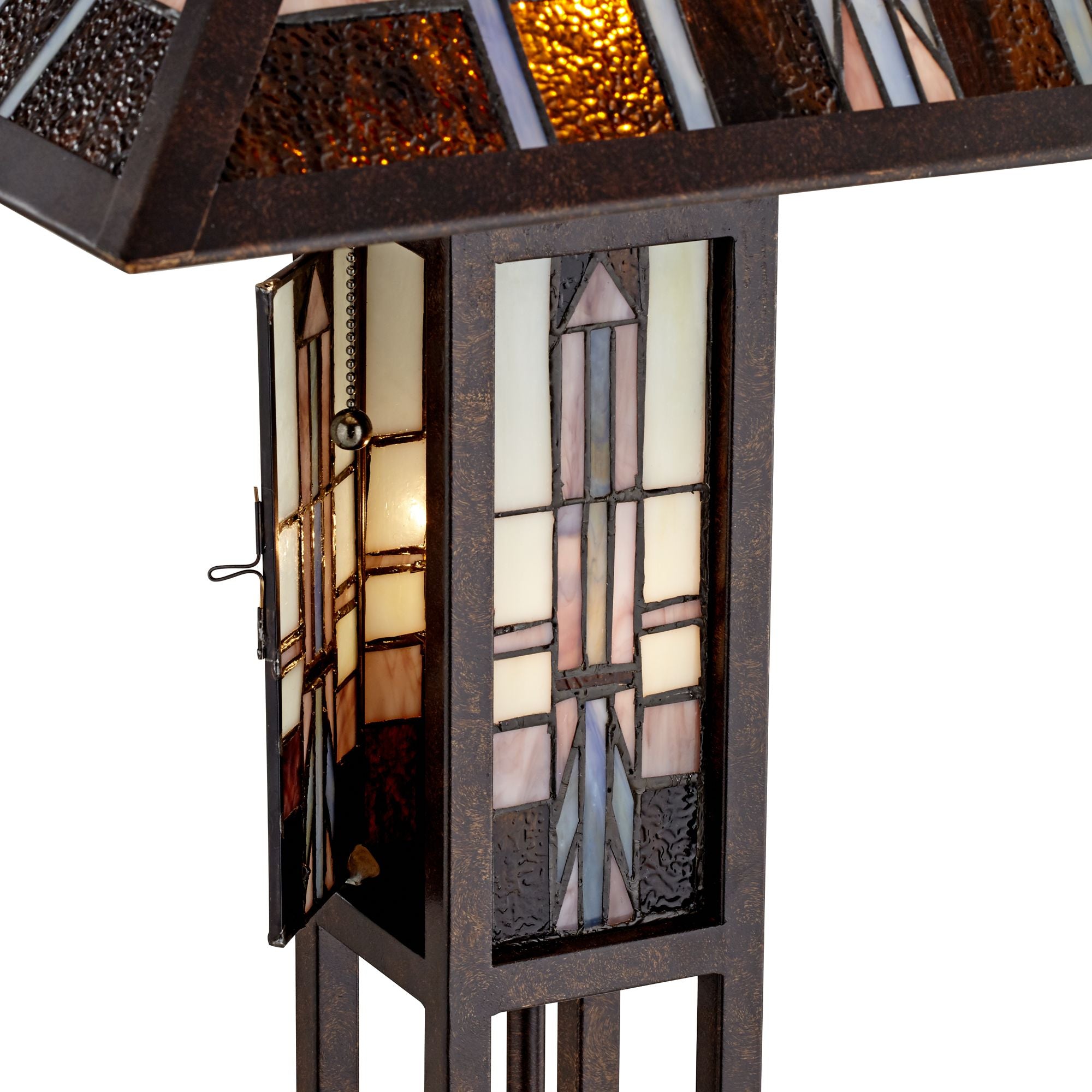 Robert Louis  Mission Floor Lamp Art Deco with Nightlight 60.5" Tall Oiled Bronze Stained Glass Shade for Living Room Reading Bedroom