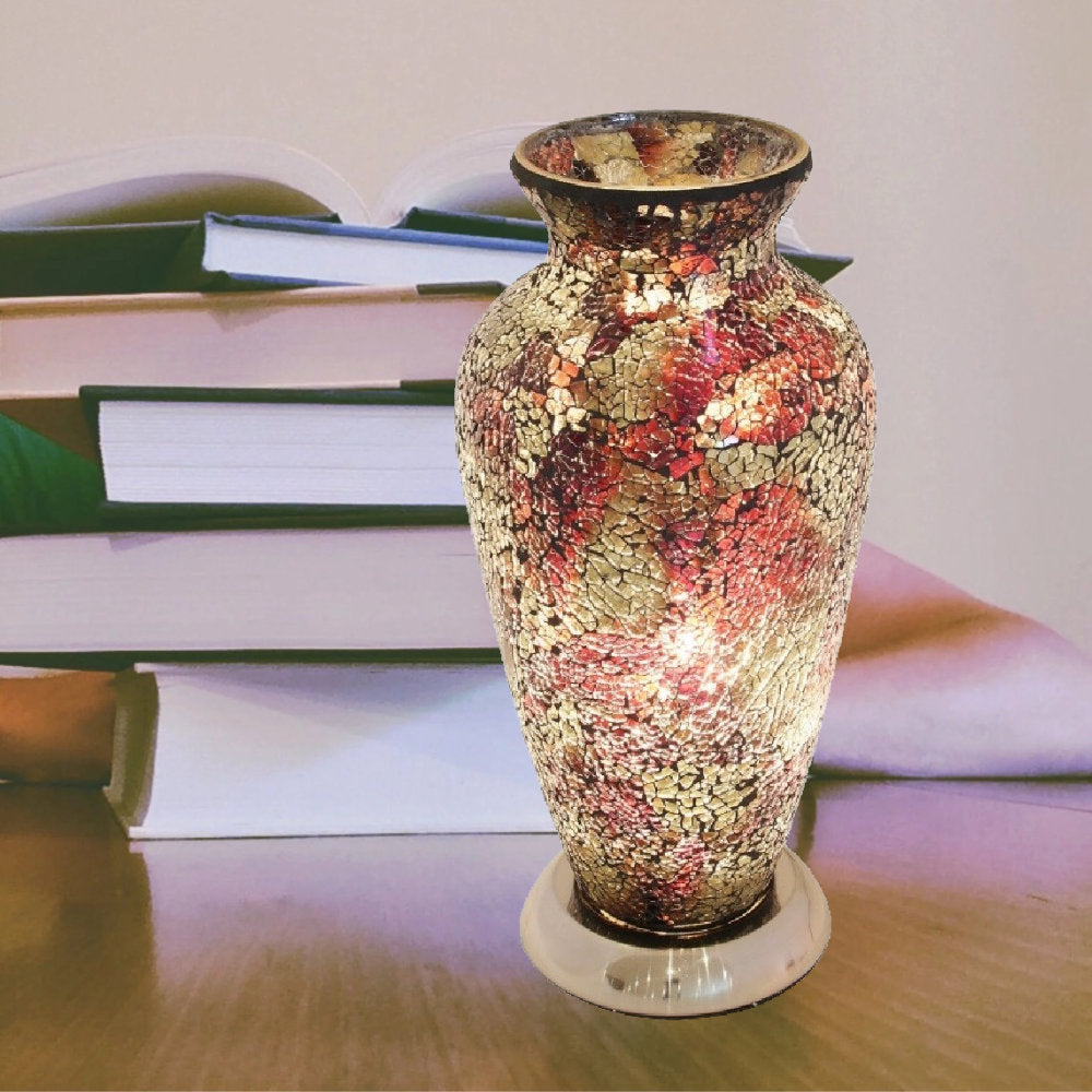 Britalia 880478 Amber Crackle Mosaic Glass Vintage Vase Table Lamp 38cm