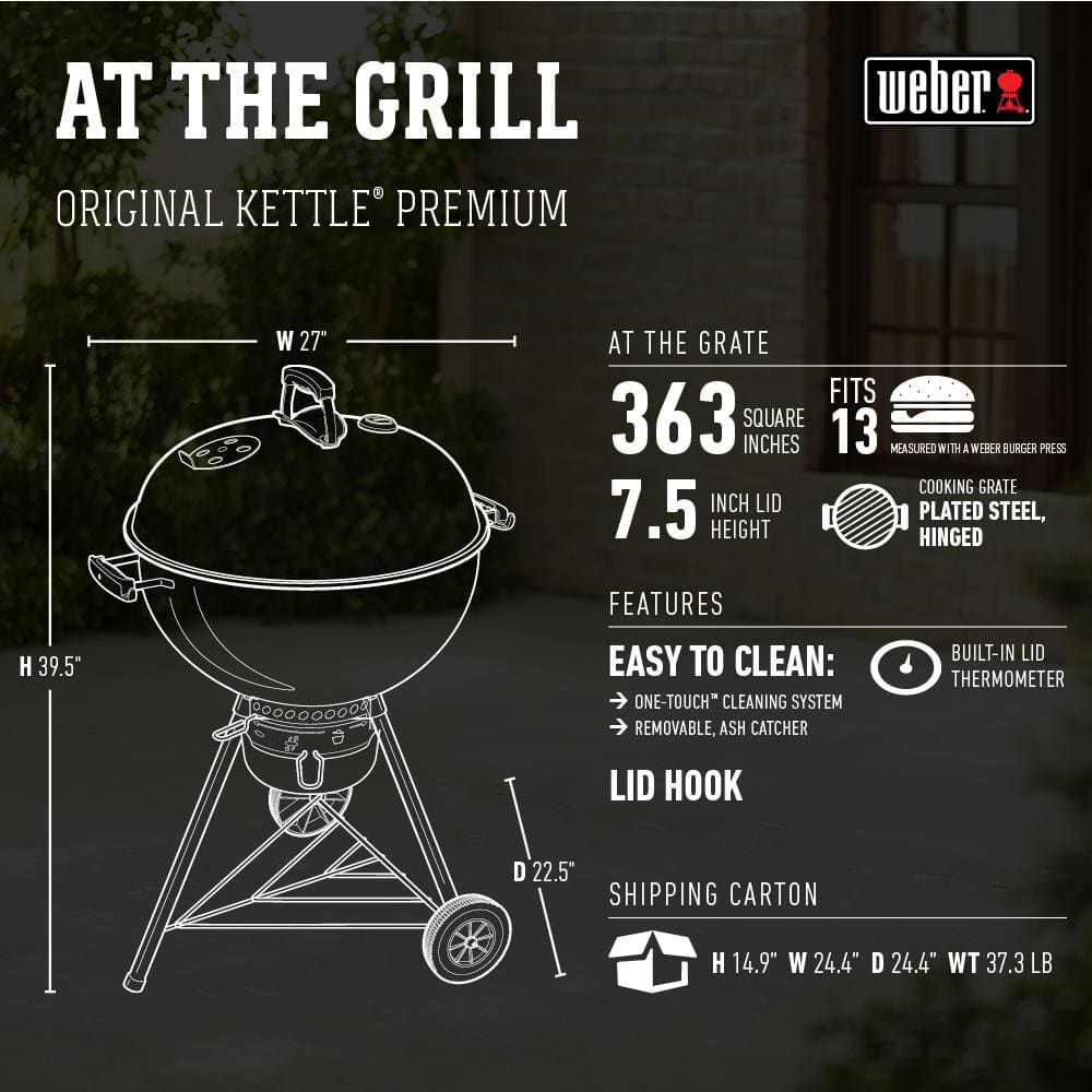 Weber 22 in. Original Kettle Premium Charcoal Grill in Green with Built-In Thermometer 14407001