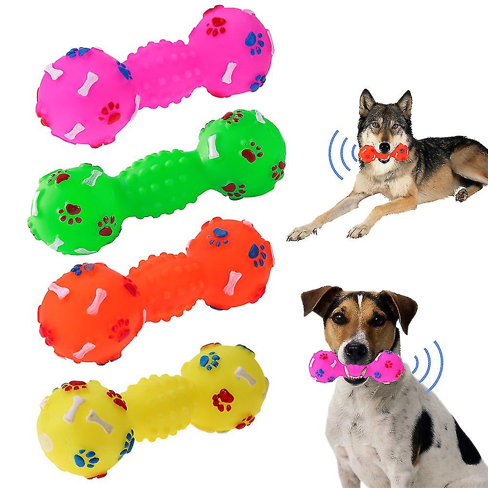 1pc Dotted Dumbbell Shaped Dog Toys Squeeze Squeaky Faux Bone Pet Dog Toys Interactive Game Pet Chewing Toy Pet Supplies