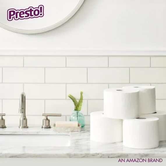 Amazon Brand – Presto! 308-Sheet Mega Roll 2-Ply Toilet Paper, Ultra-Strong, 24 Rolls (4 Packs of 6), Equivalent to 96 Regular Rolls, White