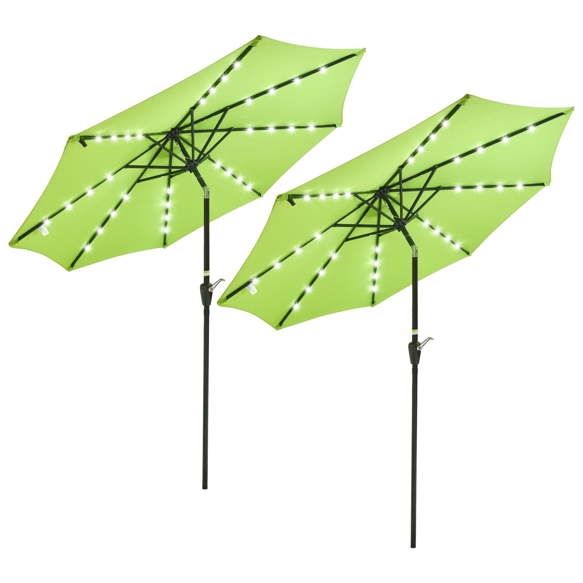 LAGarden 9 Ft 32 Solar Powered LED Light Outdoor Patio Umbrella with Crank Tilt for Table Market Pool Yard(Pack of 2)